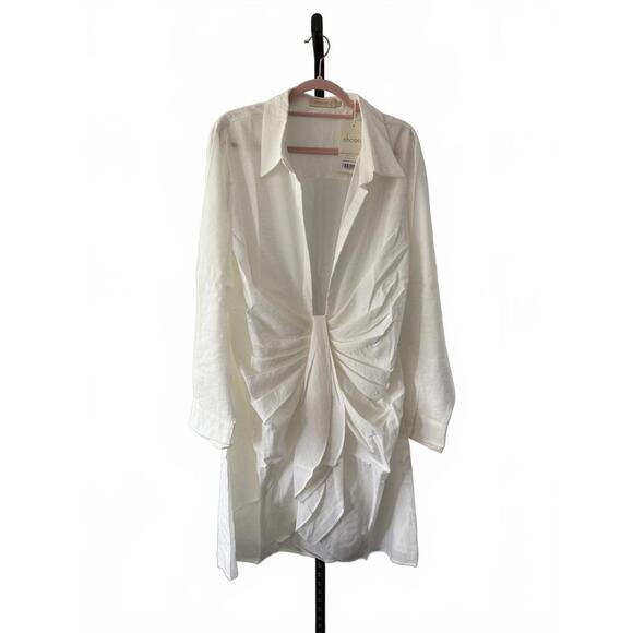 White Ruched Mini Dress with Collar by Choosy - Picture 2 of 9